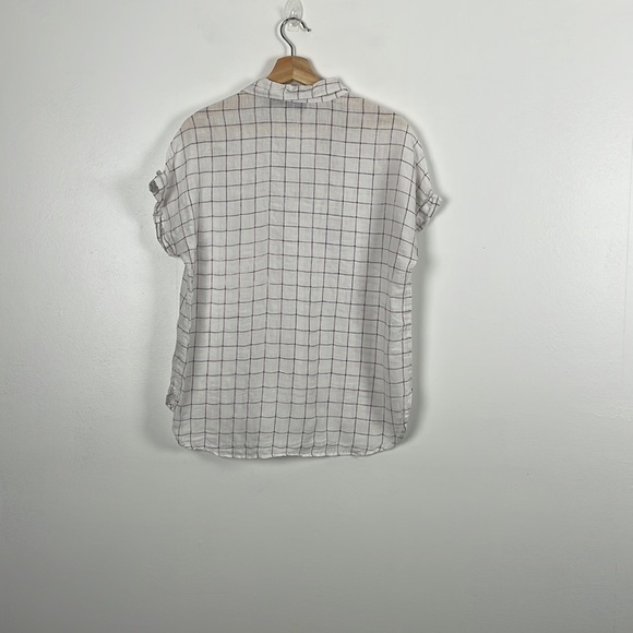 Tahari Linen cap sleeve pullover V neck window pane design tunic top Size Medium - Picture 5 of 8